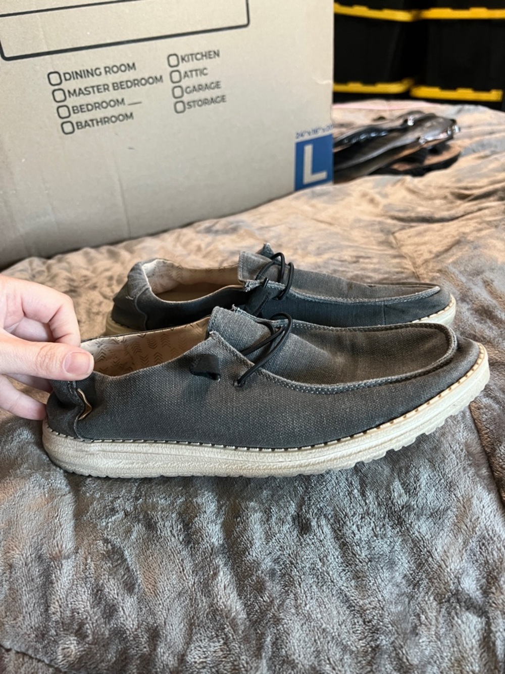 Hey Dude Women's Slip-On Loafers in Dark Gray with Cream Sole